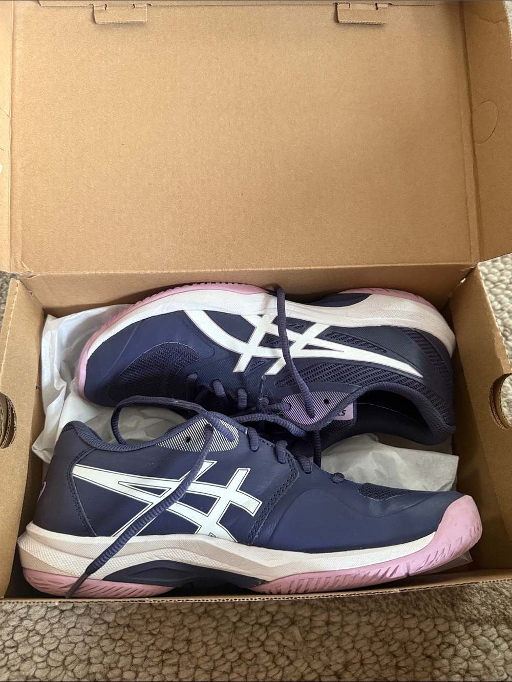 Asics Navy and Pink Women's Athletic court Sneakers